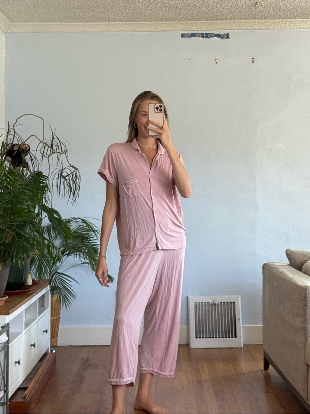 Milkberry Women's Soft Pink Short-Sleeve Pajama Set with White Piping